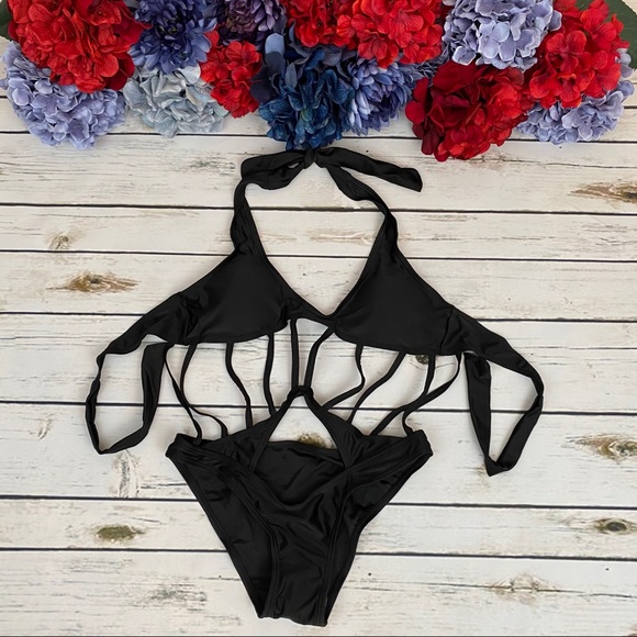 Sexy Black Hollowed Out Bandage Monokini - Picture 5 of 13